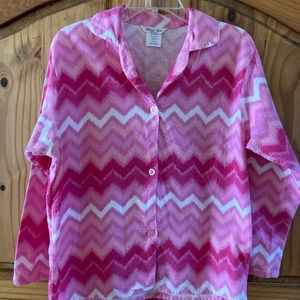Women Hotel Spa pink white chevron flannel 2 piece pajamas size M